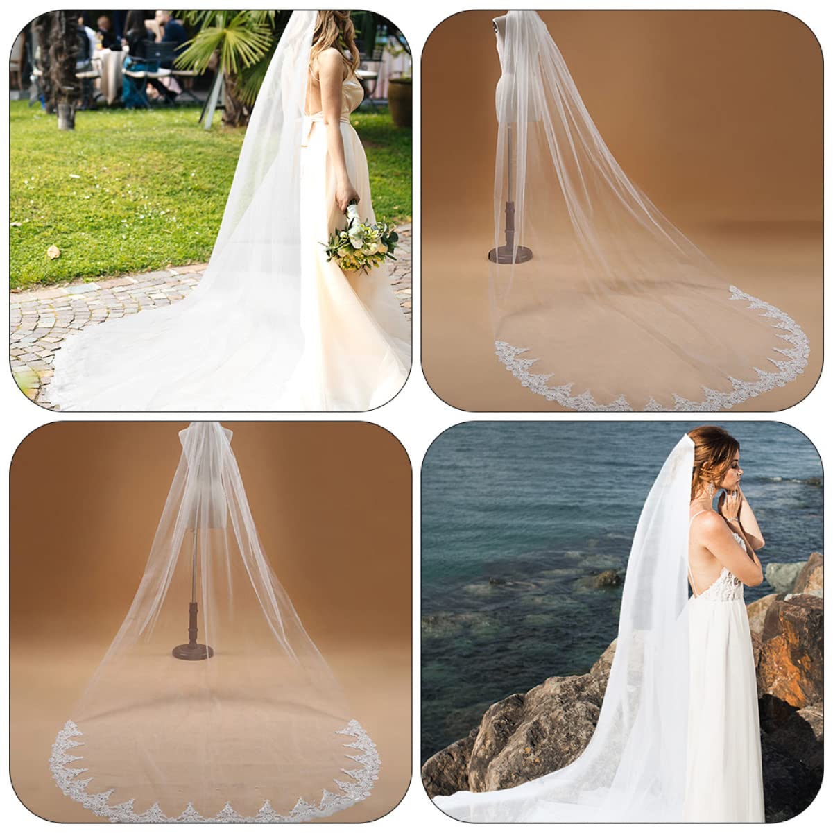 CALLARON 2stücke Hochzeits Schleier Aus Spitze Langer Einlagiger Brautschleier Für Romantische Hochzeiten Und Feierlichkeiten Ergänzung Für Brautmode Und Hochzeitsfotos