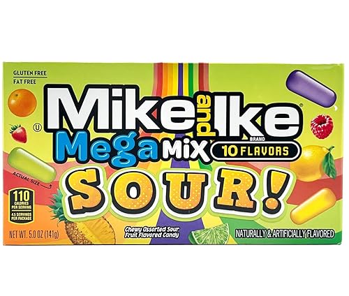 Mike and Ike, Mega Mix, Sour! 10 sabores, dulces masticables surtidos con sabor a fruta agria