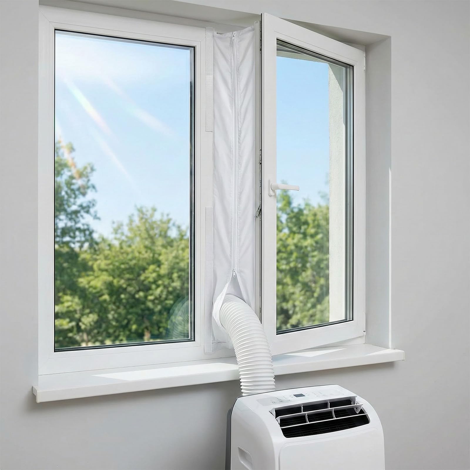 Rudfovn Air Conditioner Window Seal Kit with Zip and Adhesive Fastener for Mobile Ac and Tumble Dryer (400cm)