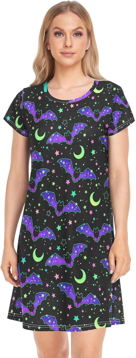 Nightgowns for Women Pajamas Dress Short Sleeves Shirt Casual Loungewear Sleepwear