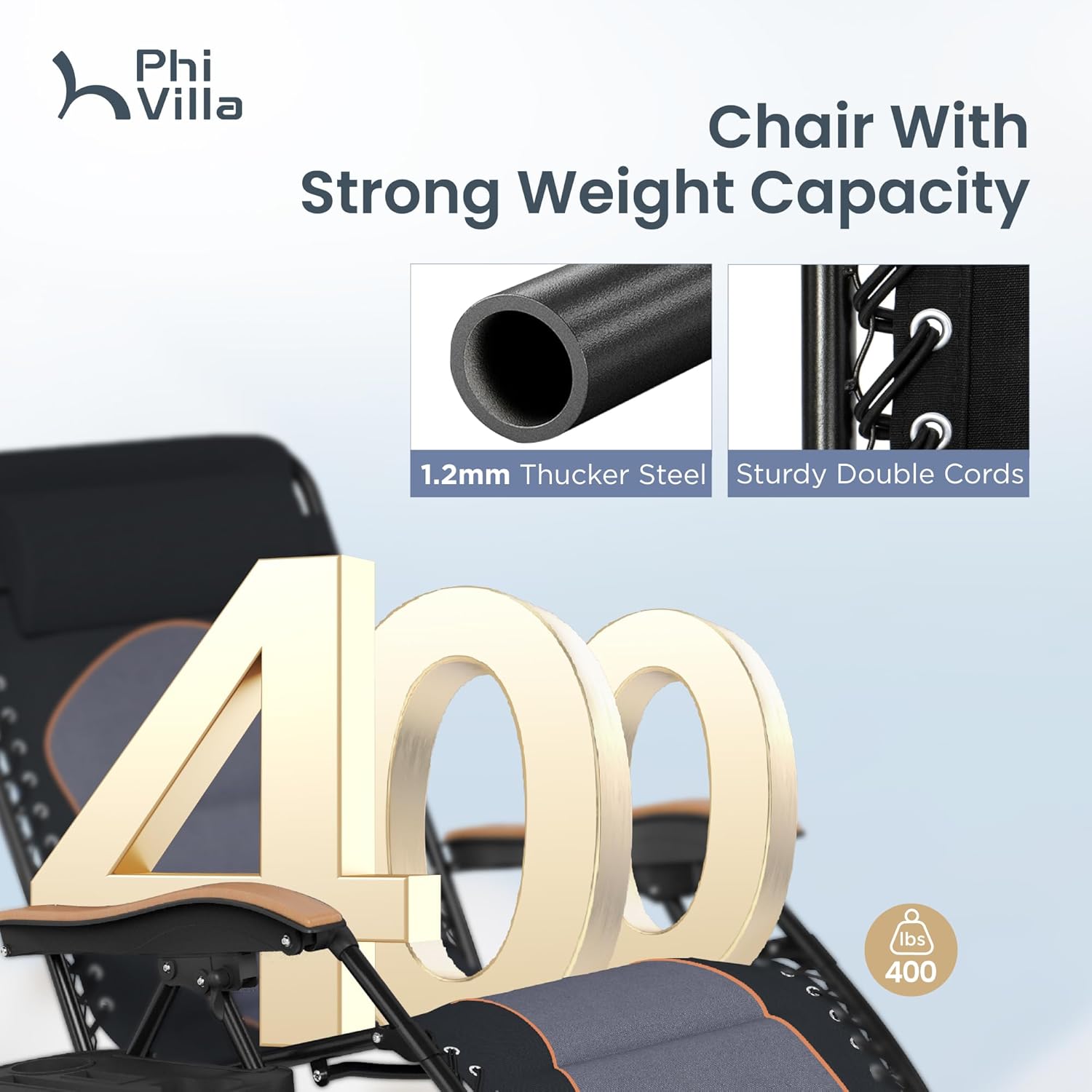 PHI VILLA XXL Oversized Padded Zero Gravity Chair, Foldable Patio Recliner, 30" Wide Seat Anti Gravity Lounger with Cup Holder, Support 400 LBS (Black & Orange Accents)
