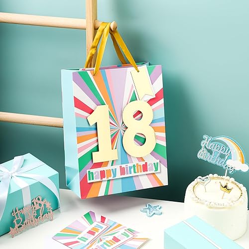 Miniatura 5 de WRAPAHOLIC Bolsa de regalo de cumpleaños grande de 13 pulgadas con tarjeta y papel de seda - 18 cumpleaños
