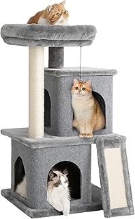 Lesure Cat Tree for Large Cat - Cat Tower for Indoor Cats with Scratching Post and Platform, Multi-Level Pet Play House Stable Kitty Furniture, 34 inches Tall, Grey