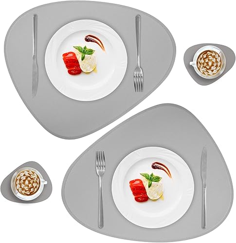 Miniatura 9 de Juego de 2 manteles individuales de piel sintética y posavasos, resistente al calor, impermeable, lavable, fácil de limpiar, manteles individuales