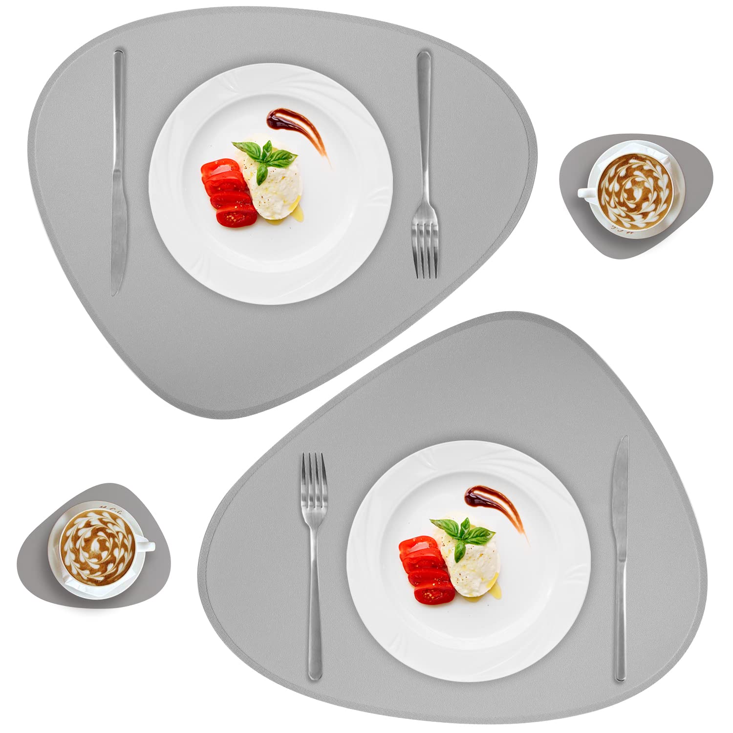 Faux Leather Placemats and Coasters Set of 2, Round Leather for Dinner Table Mats Heat Resistant Non-Slip Insulation Coffee Mats Kitchen Place Mats