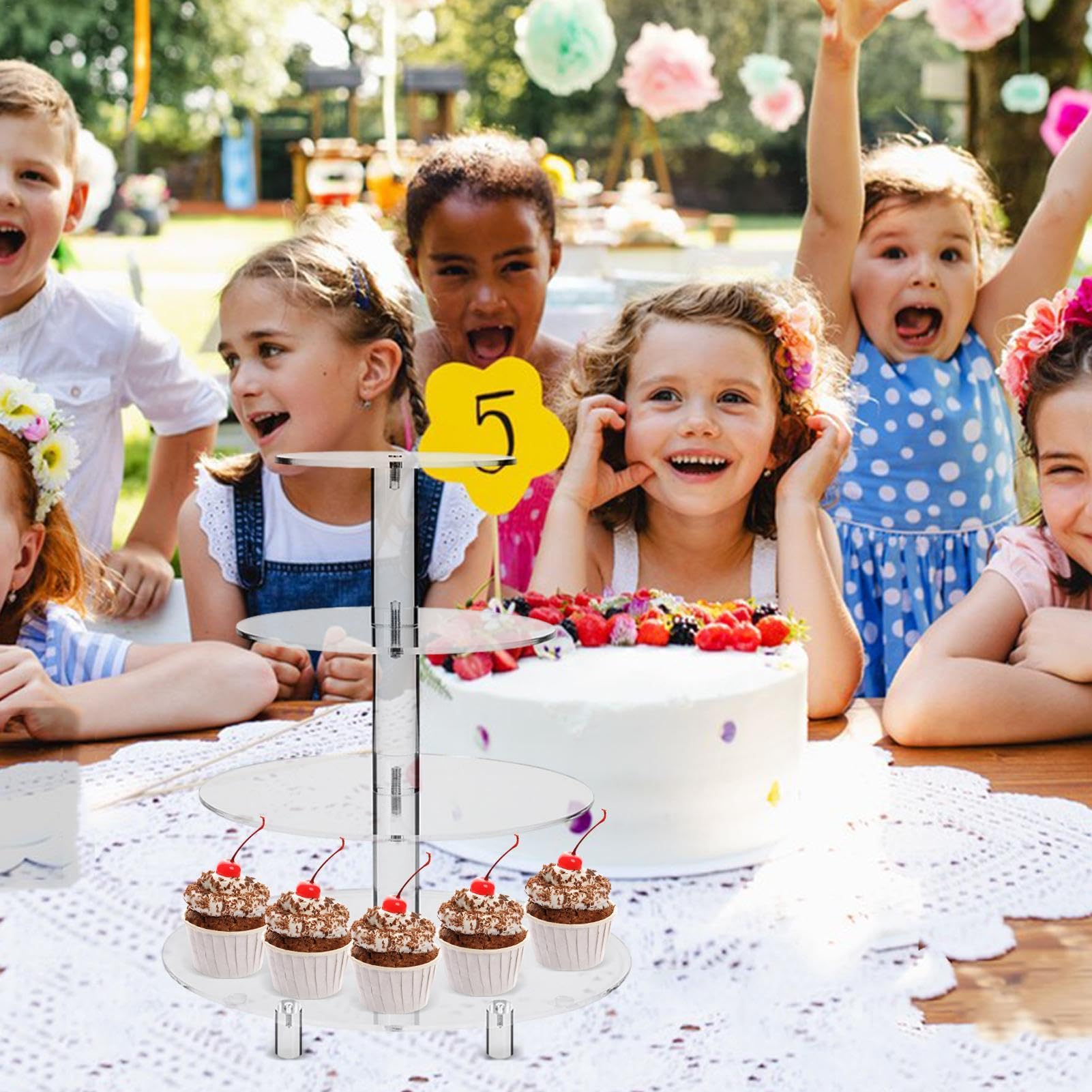 Soporte Acrílico Para Cupcakes Soporte para Tartas Estable, Antideslizante | Soporte Para Cupcakes Y Torre De Postres Para Días Festivos, Cumpleaños, y Bodas