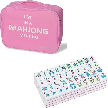 1.2American Mahjong Tile Set, 166 Mahjong Game Set with Pink Color with Empty Chinese Mahjong Bag, Suitable for 40-44mm1.5-1.75Inches size 146 Chinese mahjong tiles, Pink Mahjong Tiles Storage Bag