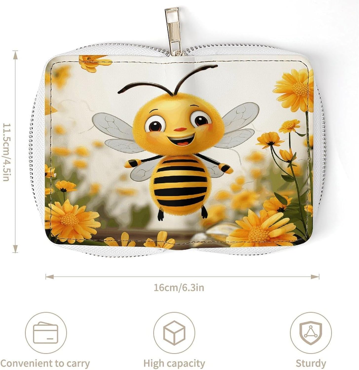 Cute Bees Daisy Flower Card Holder RFID Blocking,Credit Card Wallet for Women And Men,Card Case Organizer Bag with Zipper