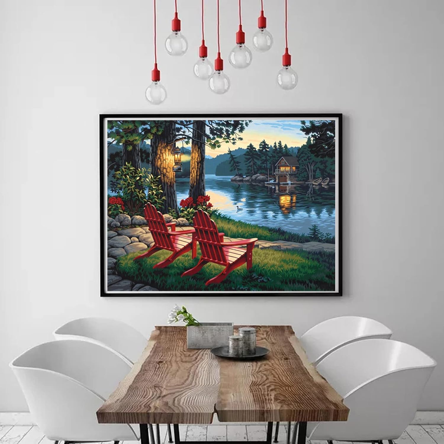 MXJSUA DIY 5D Diamond Painting by Number Kits Full Drill Rhinestone Embroidery Cross Stitch Pictures Arts Craft for Home Wall Decor,River Lounge Chair-12x16In