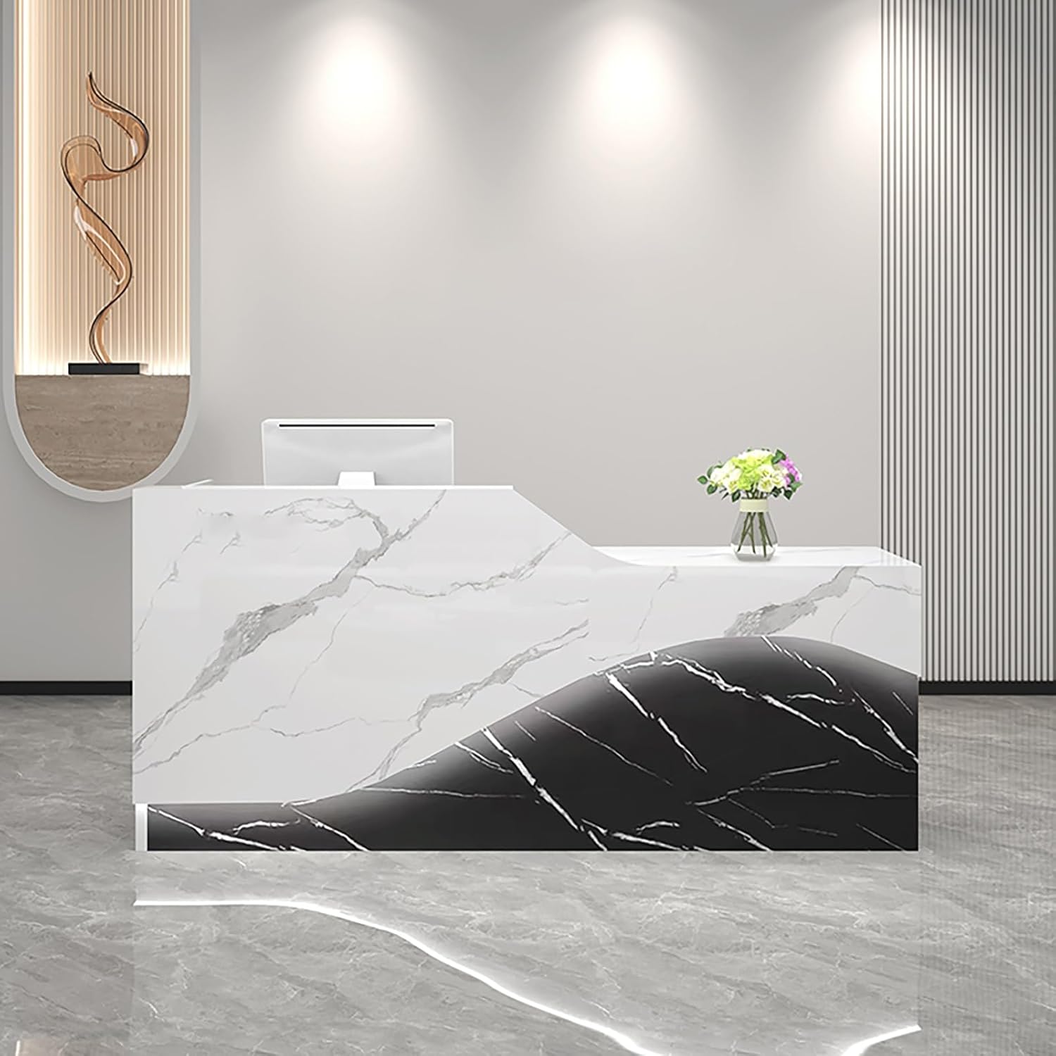 Front Desk Reception Counter Retail Checkout Counter Table with Lockable Drawer and Keyboard Tray and Light for Salon Reception Room Checkout Office.(Orange,47.2x19.6x39.3in)