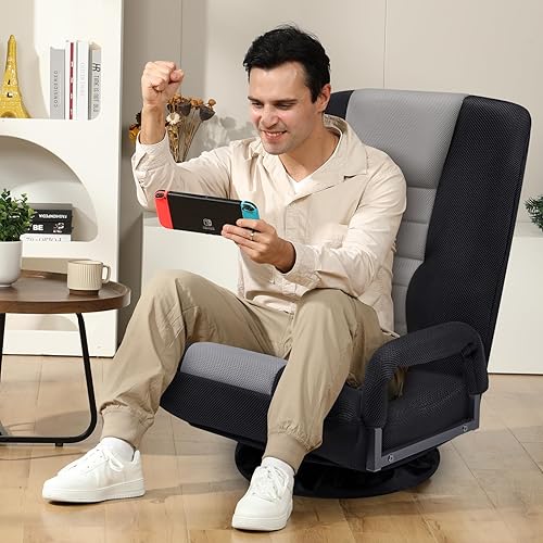 Miniatura 2 de Silla giratoria para videojuegos Silla multiusos para juegos en el suelo para jugar videojuegos, ver TV, leer con reposabrazos, soporte lumbar y