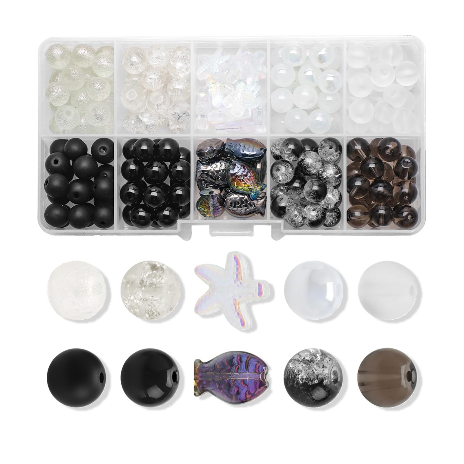 Glass Beads, Pack of 180, 8 mm Colourful Glass Beads, Crackle Glass Beads, Round with Holes