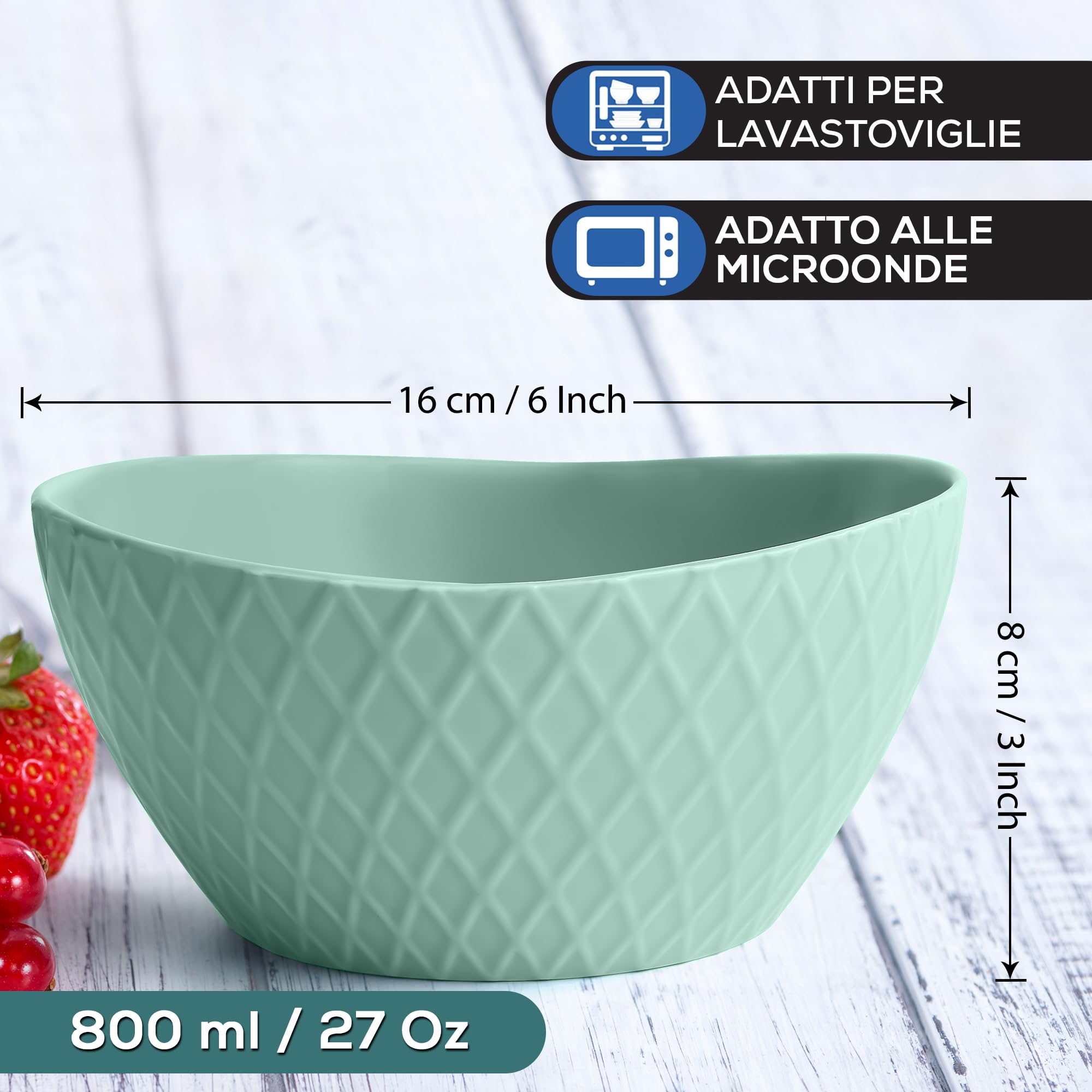 MIAMIO - 6 x 800 ml - Set di ciotole/ciotole per cereali - ciotole moderne opache - Set di ciotole grandi - Collezione Palmanova (Verde)
