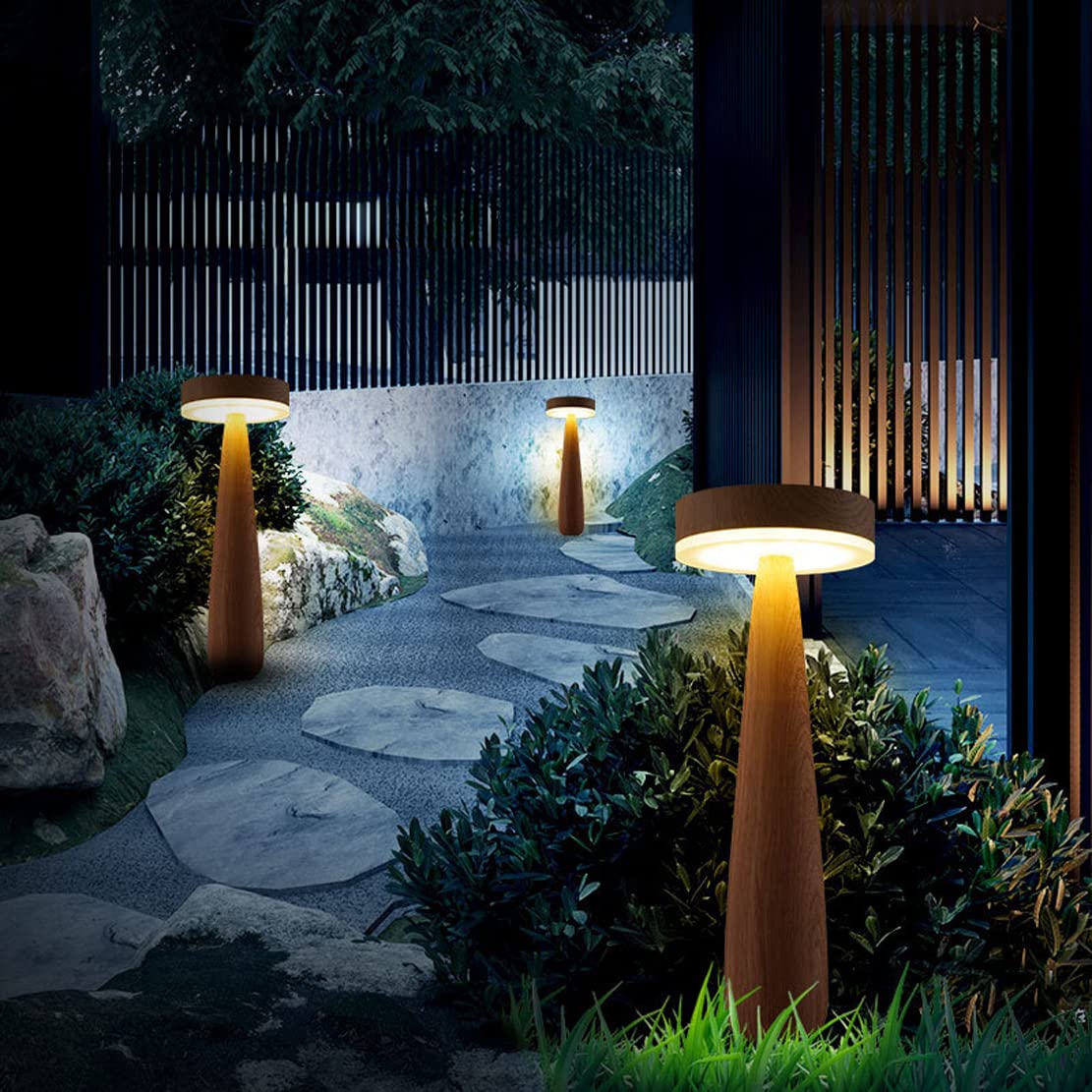 LED Wegelampe mit Dämmerungssensors Außen Solar Pollerleuchte IP65 Holzmaserung Eisen Gartenlampe, mit Erdspieß, mit Fernbedienung, Timing, Dimmbar, Warmweiß Kaltweiß Neutralweiß
