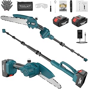 2-in-1 Cordless Pole Saw & Mini Chainsaw with Brushless Motor, 2×3.0 Batteries, 6" Electric Pruning Saw with 117.6" Extension Pole & 0–180° Rotatable Head for Tree Trimming & Garden Use