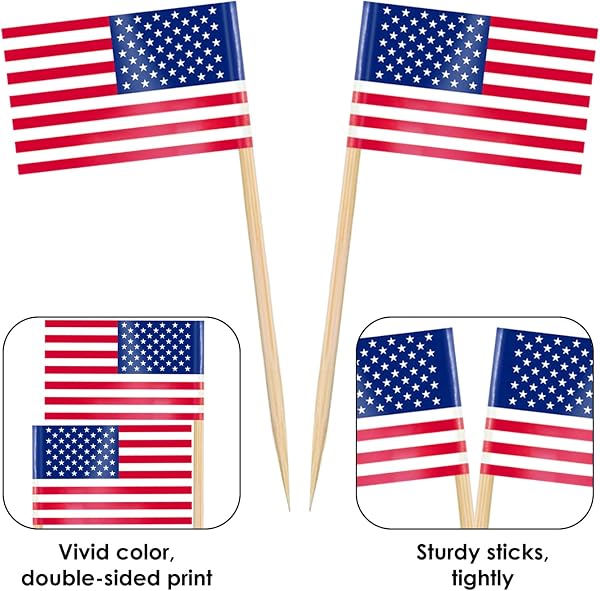 AhfuLife Lot de 100/200 drapeaux cure-dents américains, drapeau américain pour le 4 juillet, le jour de l'indépendance, sandwich, nourriture, cupcakes, vaisselle, coupe du monde, fournitures de fête - 2