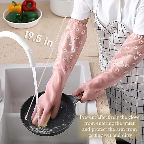 Miniatura 2 de KAQ Dishwashing Cleaning Gloves 3 Pairs-Reusable Rubber Gloves Non-Slip Laundry Kitchen Gardening Household Gloves(Long Cuff)