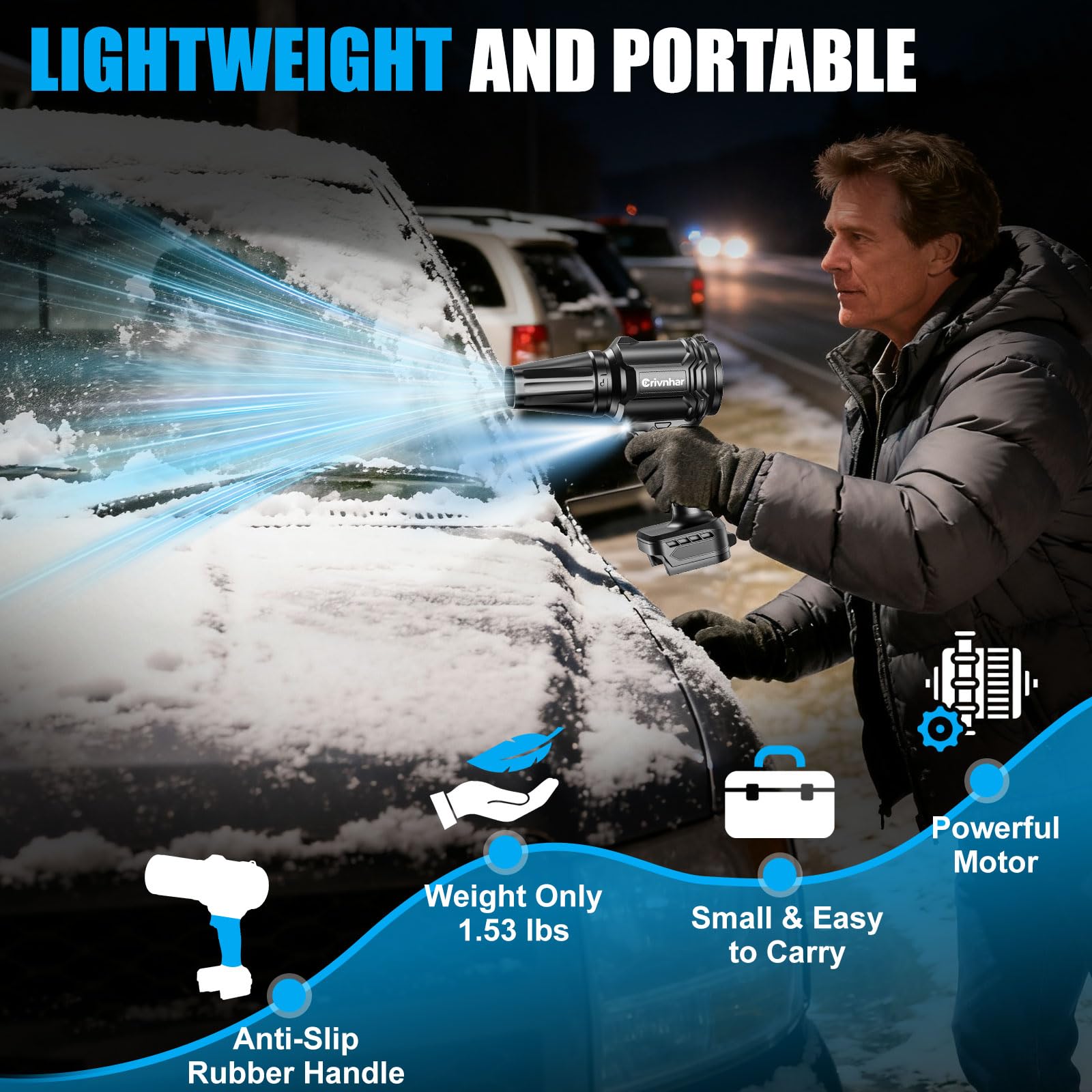 Soffiatore per foglie senza fili compatibile con batteria Milwaukee da 18 V, motore brushless (solo utensile), 36.000 giri/min, mini soffiatore da giardino a velocità variabile con LED + 2 ugelli, per