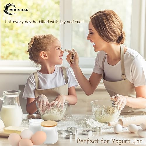 Miniatura 6 de NIKISHAP Tapas para tarros de yogur, 8 tapas Oui - Tapas de madera de bambú natural con anillos de sellado de silicona, adecuadas para tarros de