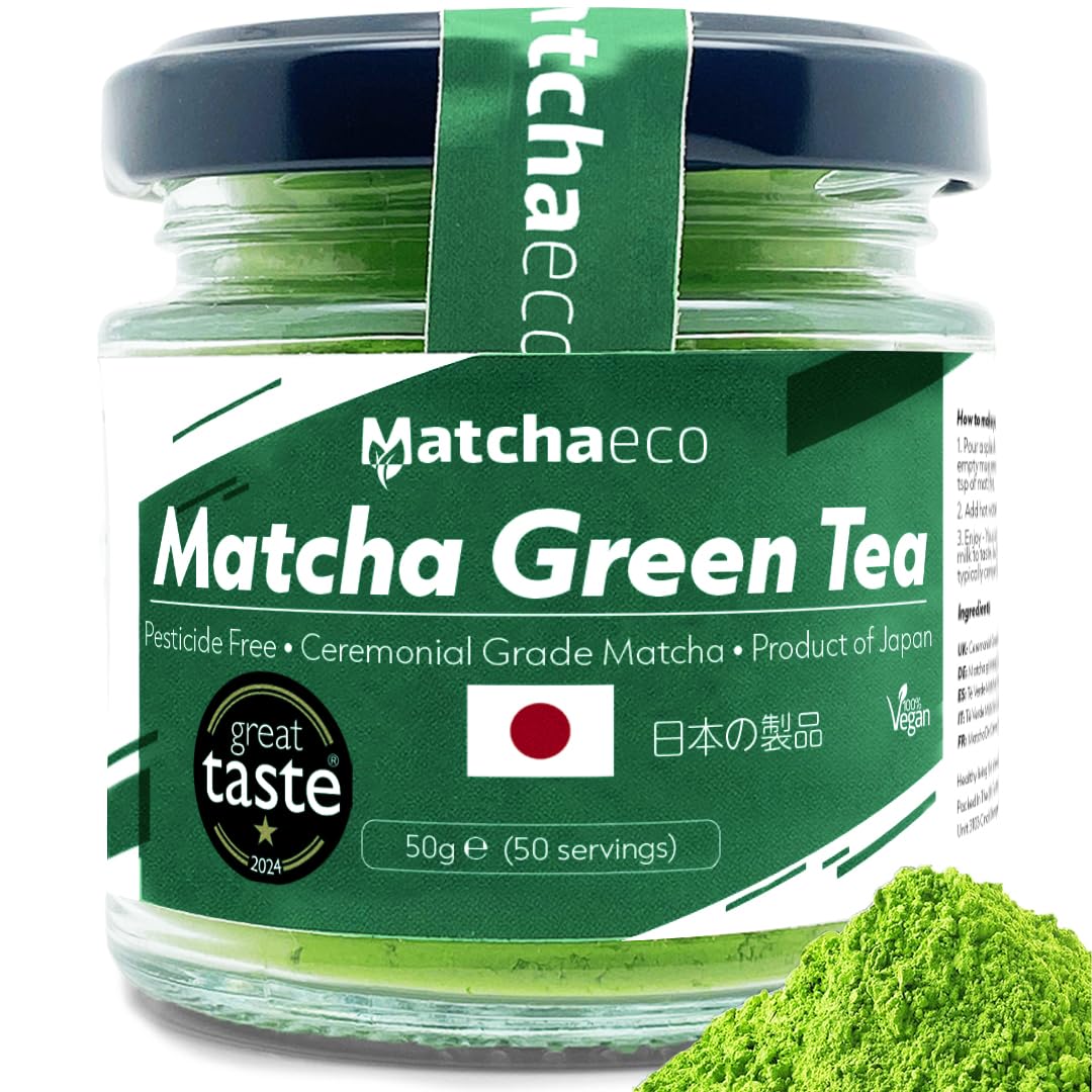 Matchaeco50g Japanese Matcha Green Tea Powder | Stone Ground Ceremonial Grade From Japan | Pesticide-Free Matcha Powder | Recyclable Jar And Lid | Vegan, Cooking and Kitchen Gift Ideas | 50g, Matcha