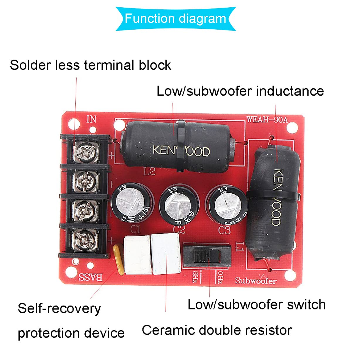 200W Pure Bass Subwoofer Crossover Altavoz de 2 vías Audio Crossover Crossover de segundo orden DIY Home Theater con cable rojo y negro