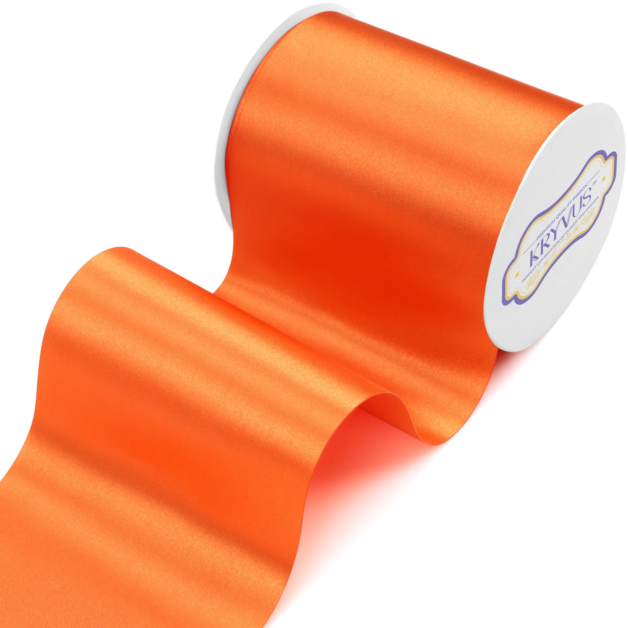 Kryvus Orange Satin Ribbon, 100mm x 20M Wide Orange Ribbon, Solid Large Ribbons for Cutting Ceremony Grand Opening