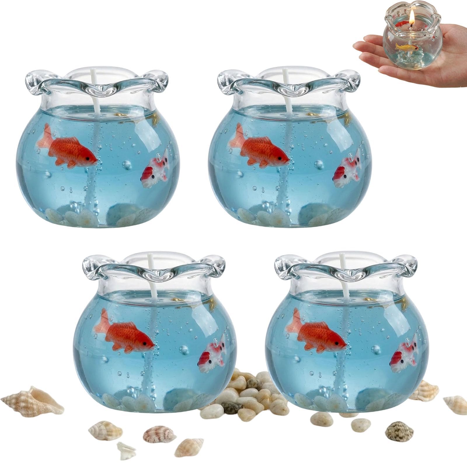 Mini Bubble Fish Tank Scented Candle,Aesthetic Floating Freesia Scent Decorative Candle,Cute Cozy Room Decor for Bedroom,Home,Party Favors,Trendy Desk Decoration (4PCS)