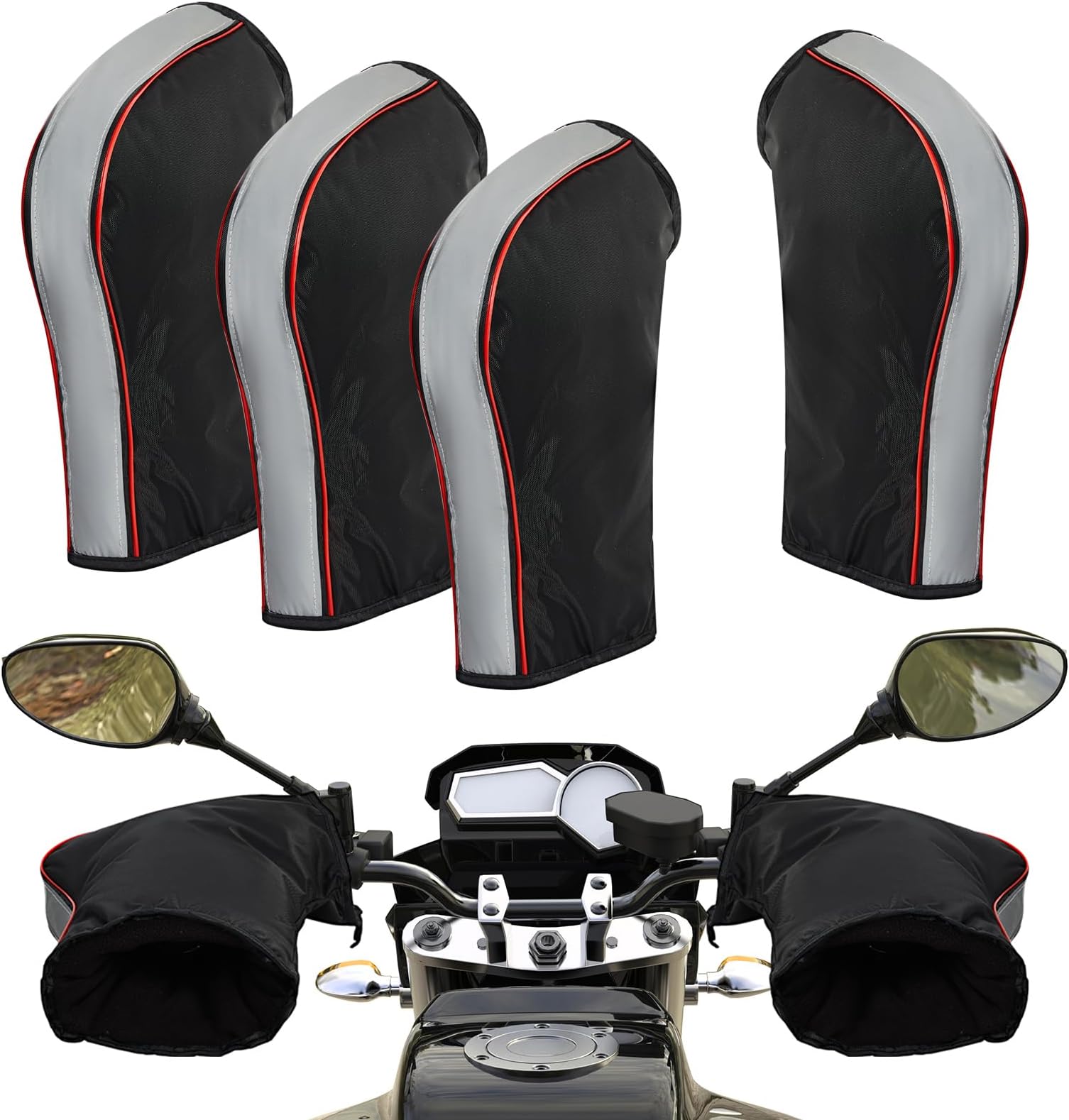 Tallew 2 Pair Motorcycle Handlebar Gloves Winter Windproof Warmer Mitt Windproof Handlebar Muffs Gloves ATV Warm Bike Mittens with Reflective Strip for Cold Riding Cycling