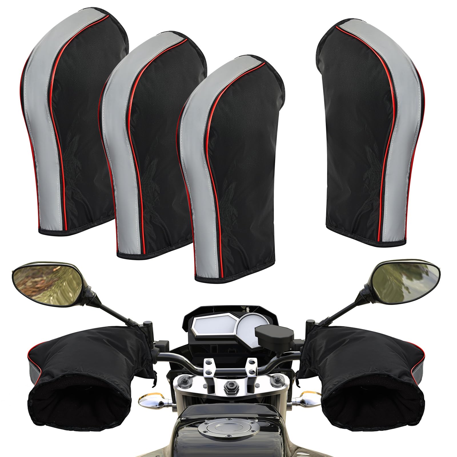 Tallew 2 Pair Motorcycle Handlebar Gloves Winter Windproof Warmer Mitt Windproof Handlebar Muffs Gloves ATV Warm Bike Mittens with Reflective Strip for Cold Riding Cycling