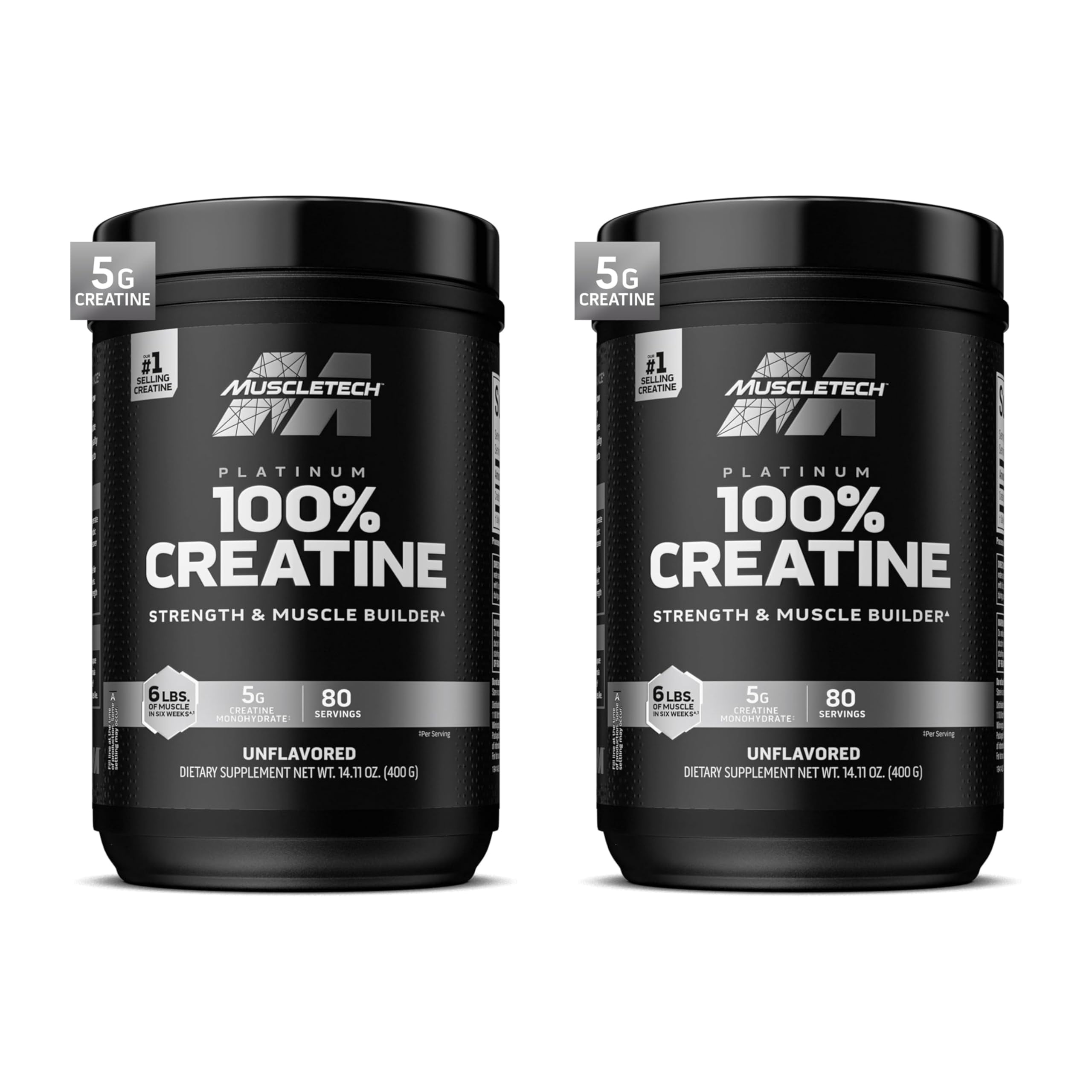 MuscleTech Platinum 100% Creatine Monohydrate Powder Pure Micronized Muscle Recovery, Helps Increase Muscle Power, Boost Strength & Enhance Performance for Men & Women,Unflavored 400 grams (Pack of 2)
