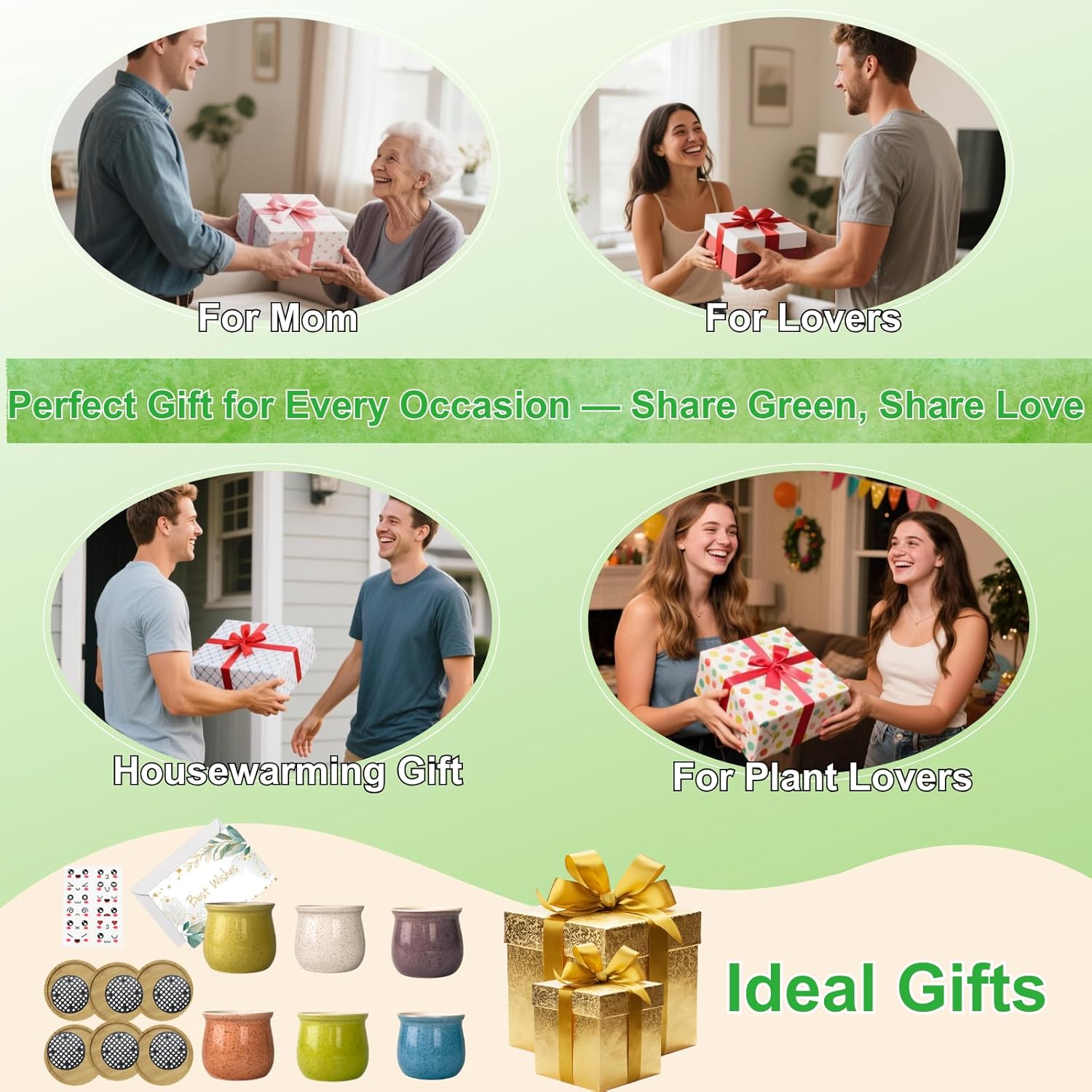 3 Inch Small Succulent Pots 6-Pack Cute Mini Ceramic Pots with Bamboo Tray Cactus Planters for Home and Office Decor Gift for Women, Mom, Plant Lover (Plants Not Included)