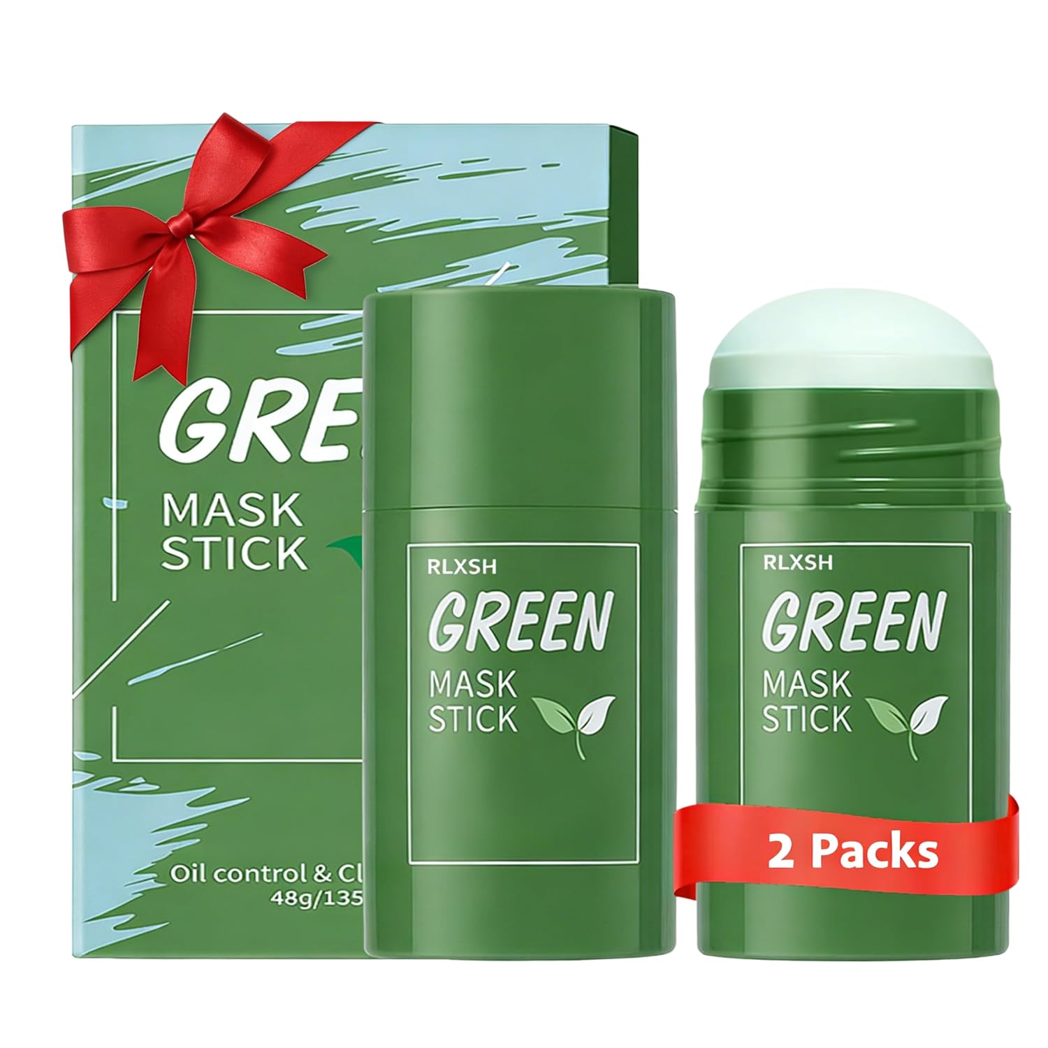 Liftouch 2pcs Green Tea Mask Stick – Deep Cleanse Clay Mask for Face, Blackhead Remover & Pore Cleansing, Oil Control & Hydrating, All Skin Types, Easy Twist-On Application