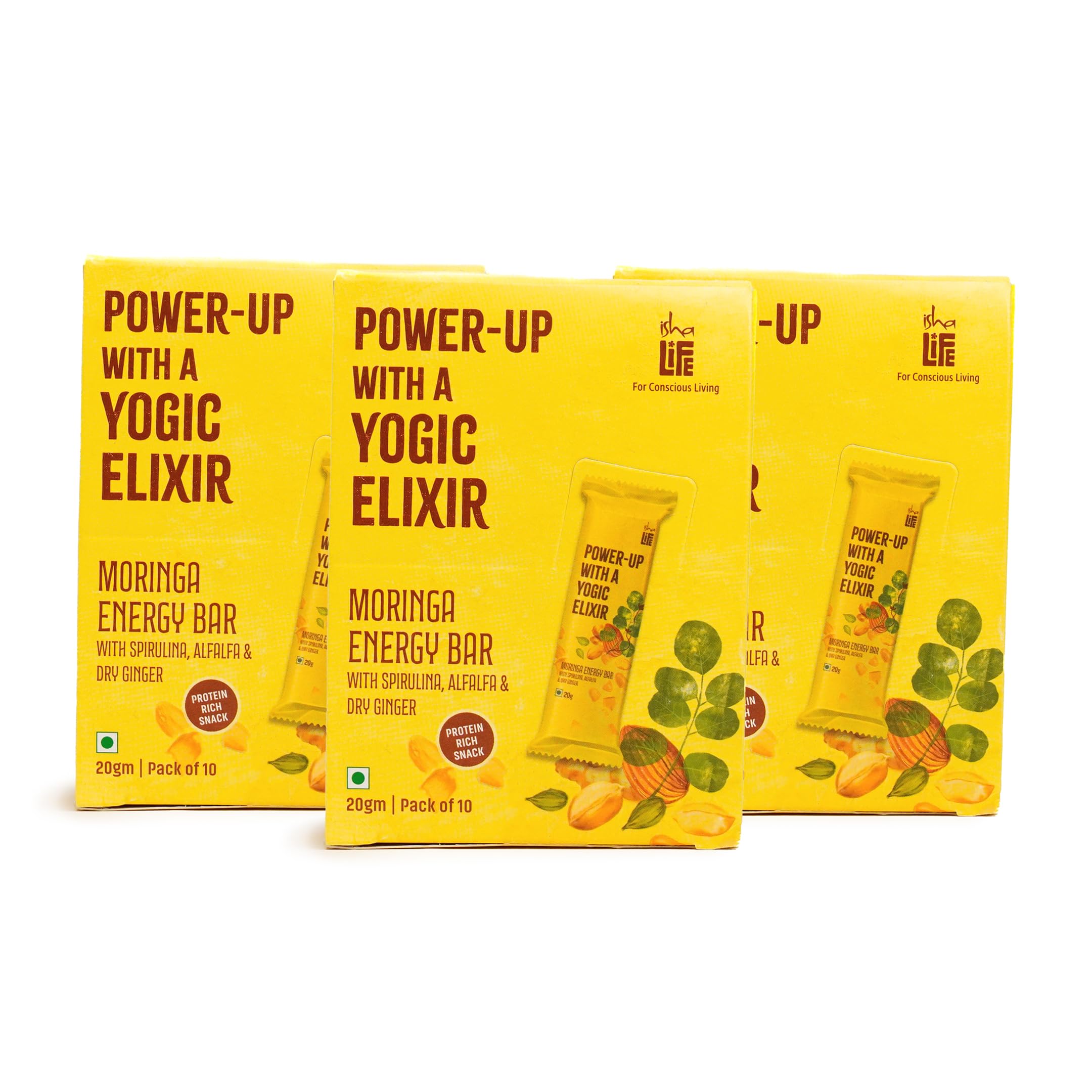 Isha Life Moringa Energy Bar | Pack of 10 x 3 | Contains Moringa, Spirulina, Alfalfa & Dry Ginger-image-27