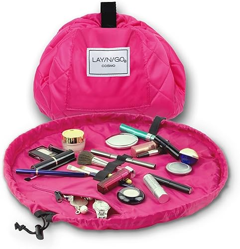 Lay-n-Go Cosmo Deluxe - Organizador de maquillaje Deluxe con cordón para viajes y uso diario con un diseño patentado y duradero 22 pulgadas rosa