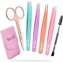 TsMADDTs 6 pcs Tweezers Set for Women, Eyebrow Tweezers with Curved Scissor for Ingrown Hair, Hair Plucking Daily Beauty Tools with Leather Travel Case