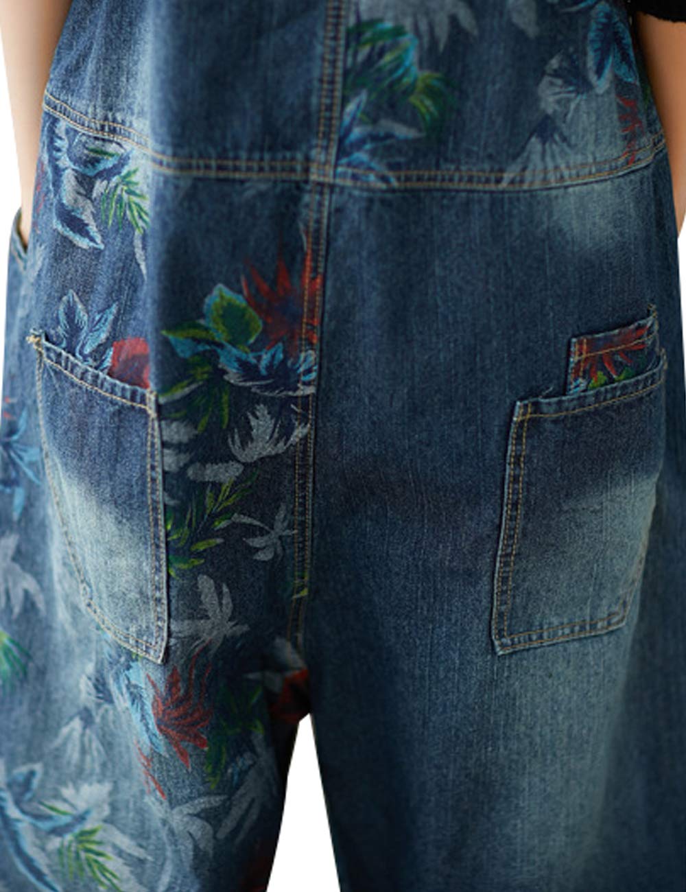 Youlee Damen Breites Bein Denim Overalls Retro Beiläufig Latzhose
