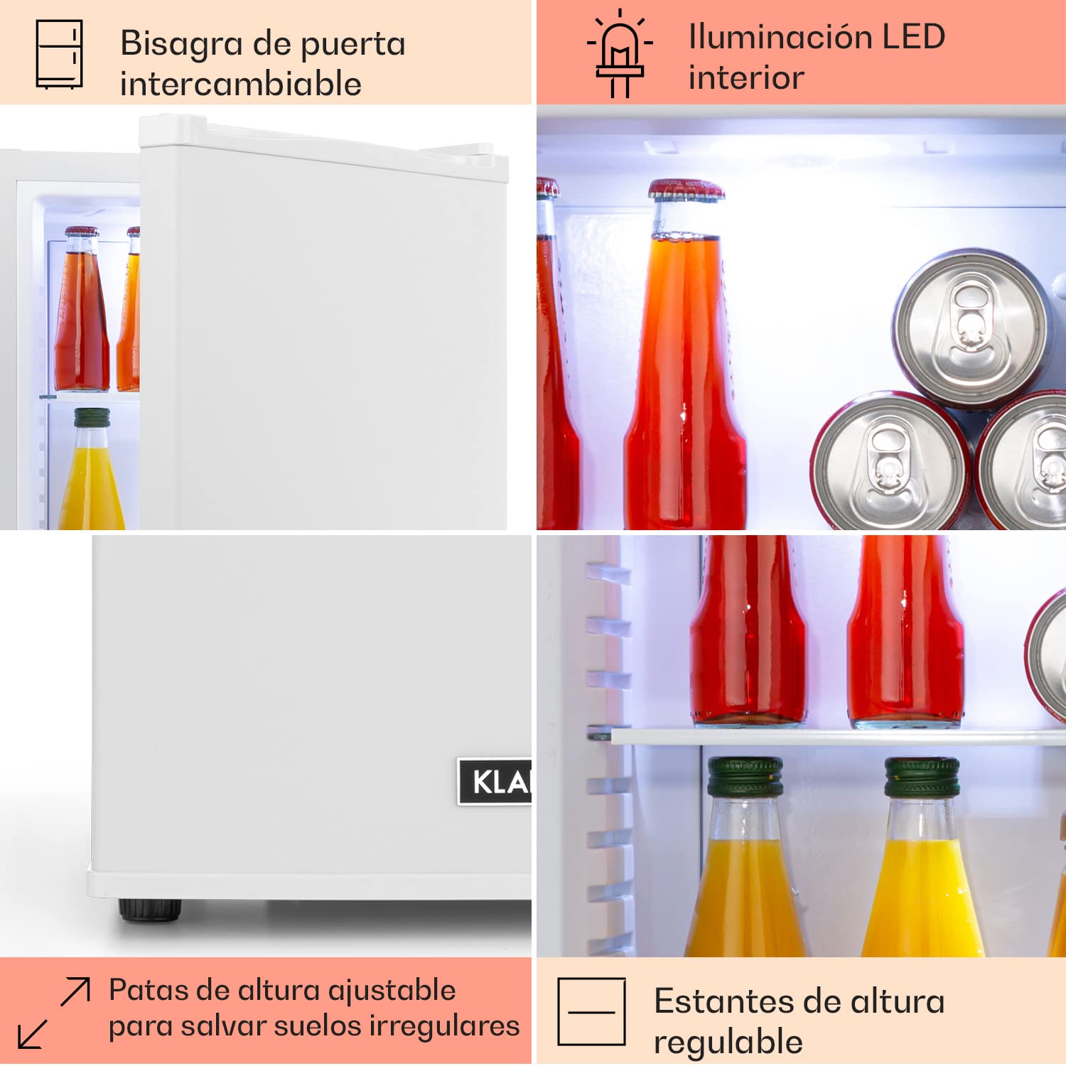 KLARSTEIN Nevera Pequeña para Habitación, Mini Nevera Comida, Bebidas, Cerveza, Cosméticos, Frigirificos Pequeños Casa y Oficina, Neveras Pequeñas 13L Estantes Ajustables, Silenciosa
