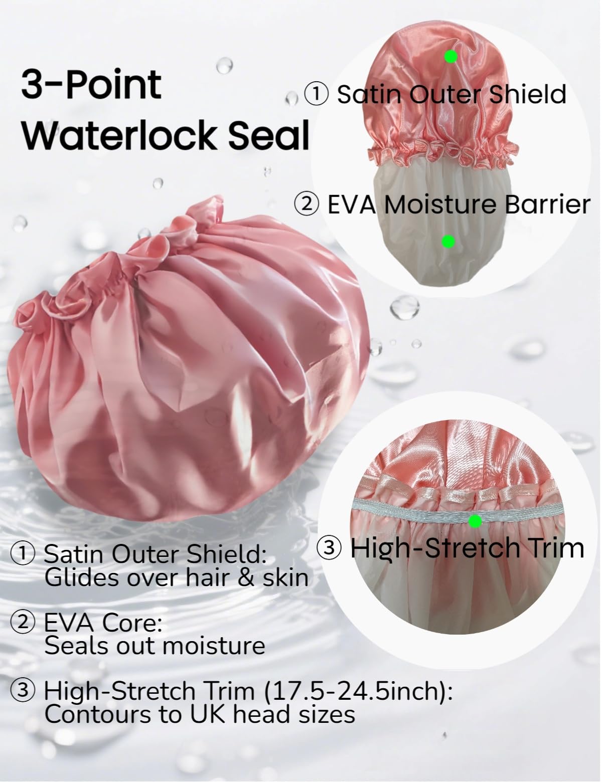 Vexillora Extra Large Shower Cap 2 Pack Waterproof Dual Layer for Long Curly Thick Hair UK Womens Non Slip Elastic Band Mould Resistant Durable Thickened Reusable Bathing Cap - Image 4
