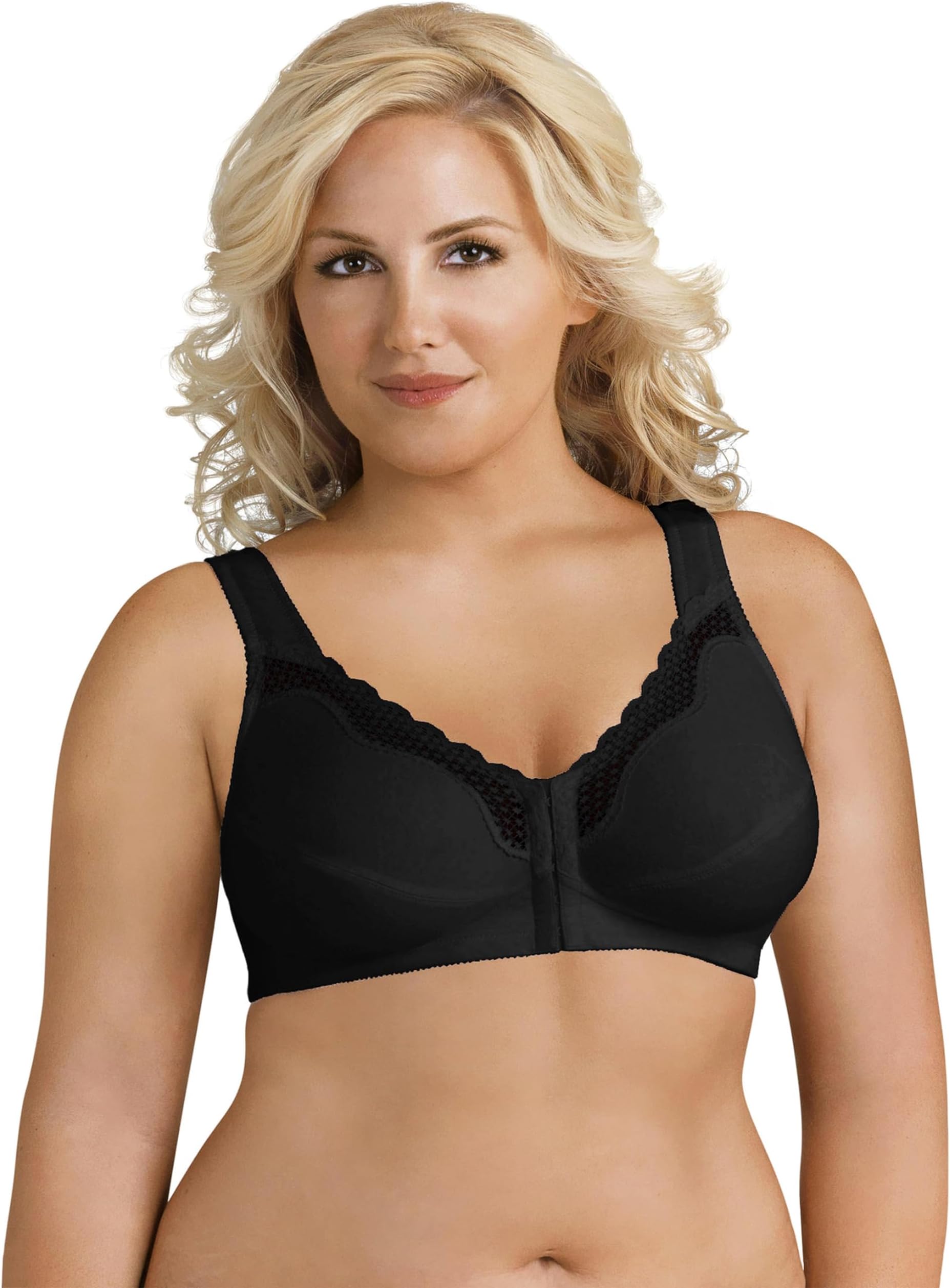 5100531 Women's Fully Wireless Cotton Back & Posture Support Bra with Front Closure & Lace