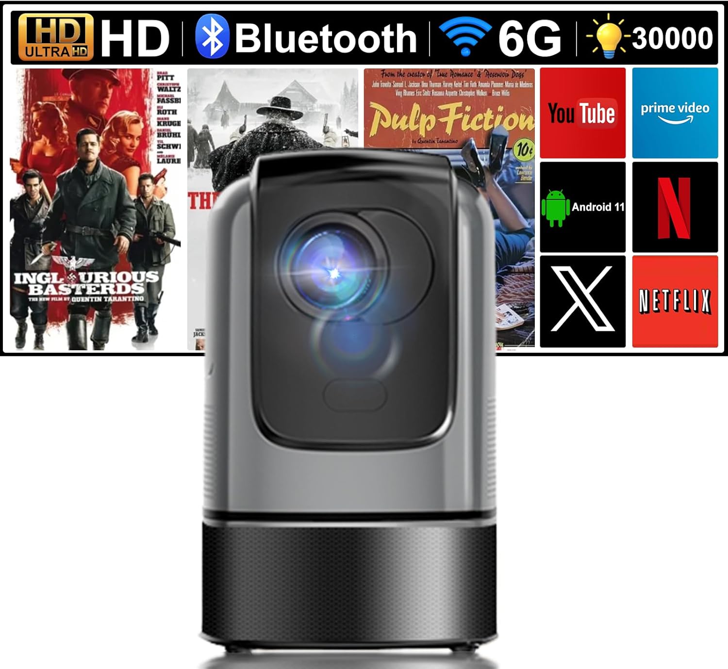 XTNTQDW Projector with Builtin Stand, 5G WiFi Bluetooth