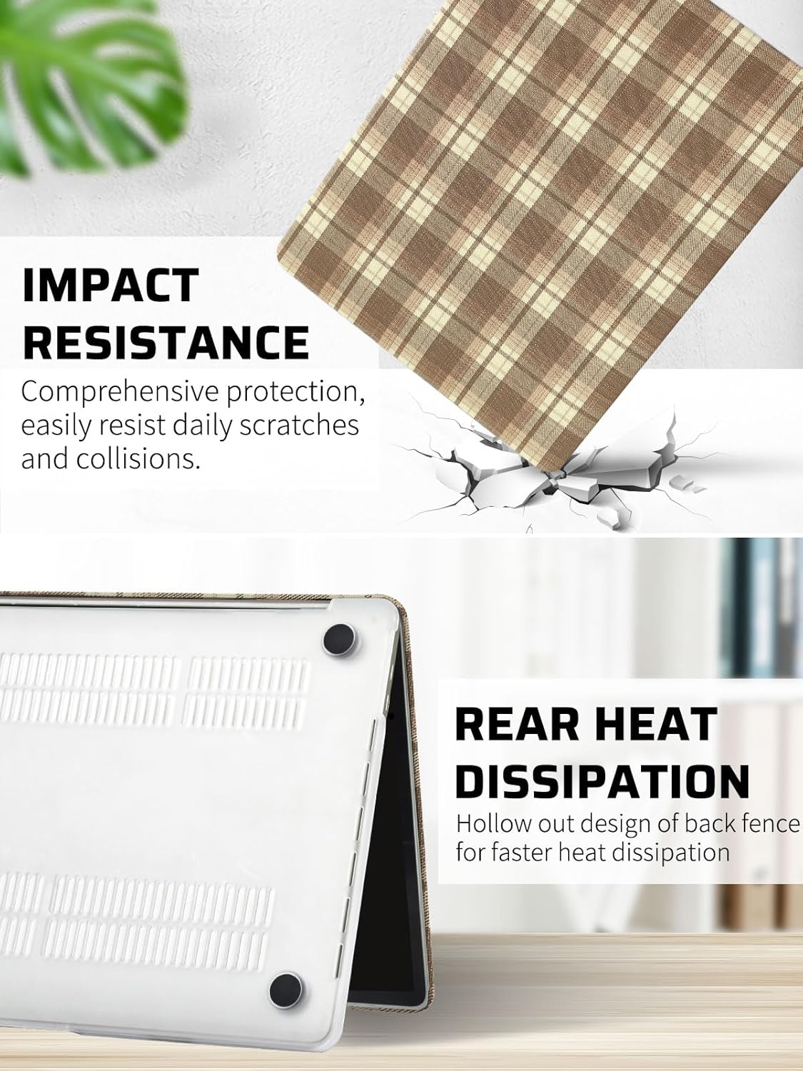 Seorsok Compatible with MacBook Pro 13 inch Case M2 2023,2022,2021-2016 A2338 M1 A2251 A2289 A2159 A1989 A1708 A1706,Cute Brown Checkerboard Leather Plastic Hard Shell Case with Keyboard Cover