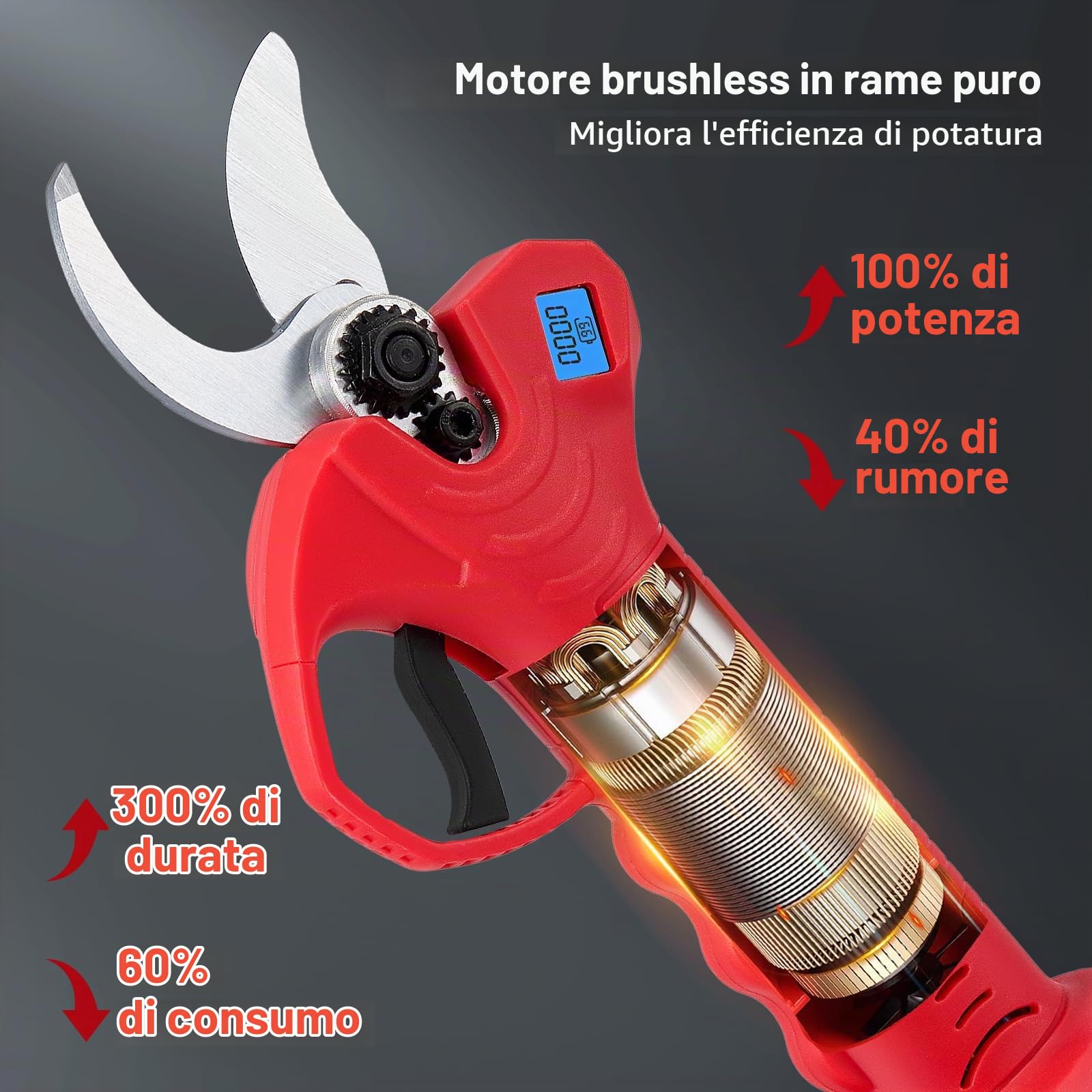 cesoie a batteria per potatura 30MM 600W forbici potatura a batteria con 2 batterie 200mAh e display LCD Sharp SK5 forbice potatura per Giardinaggio Albero da Frutta Delle Viti