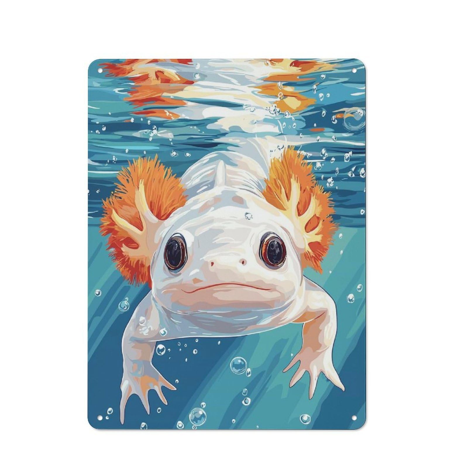 Junmoney Style-12 Axolotl Underwater Illustration Retro-Style Printed Metal Sign 40X30cm For Hallway Wall, Winter Wall Decor For Wall Display Collectors