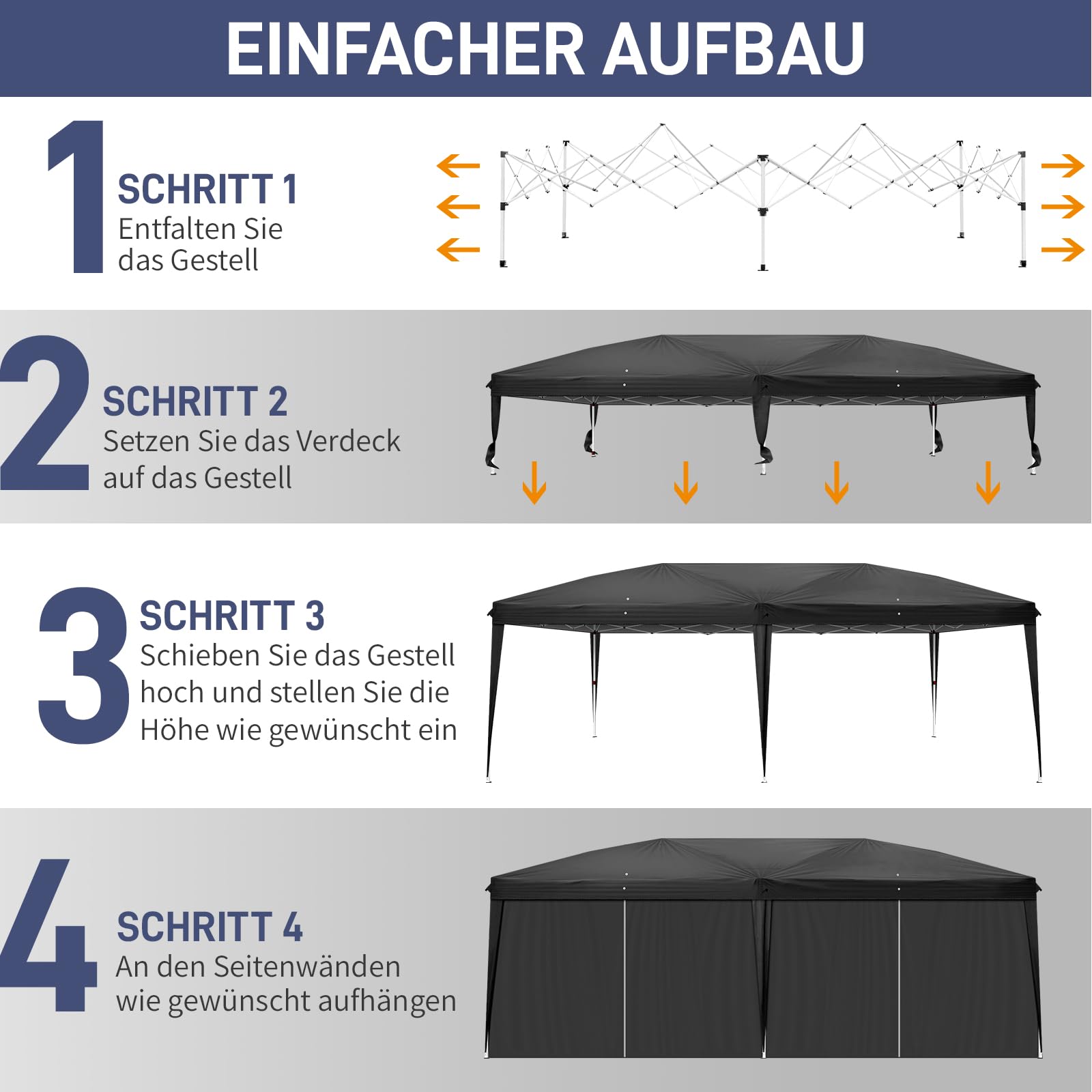 LEADZM Cenador plegable de 3 x 6 m, altura regulable, protección UV 50+, para jardín, fiesta, marco de acero, con 4 paneles laterales, para jardín, fiesta, camping (negro)