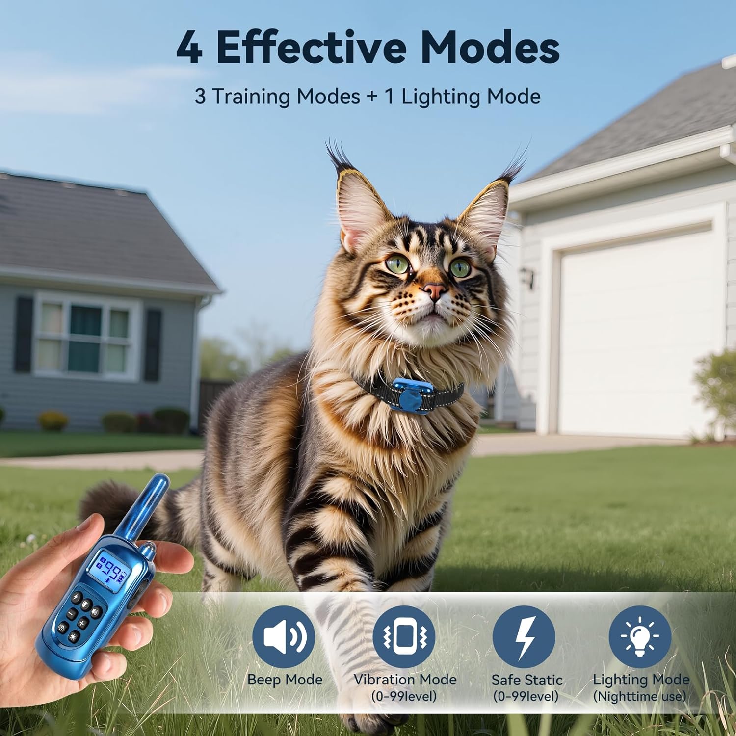 Cat Shock Collar with Remote 2000FT,Ultra-Small Cat Training Collar,Tailored for Cats,3 Training Modes Beep Vibration Shock Mode to Stop Meowing,Waterproof, Effective for Bad Behavior，Blue