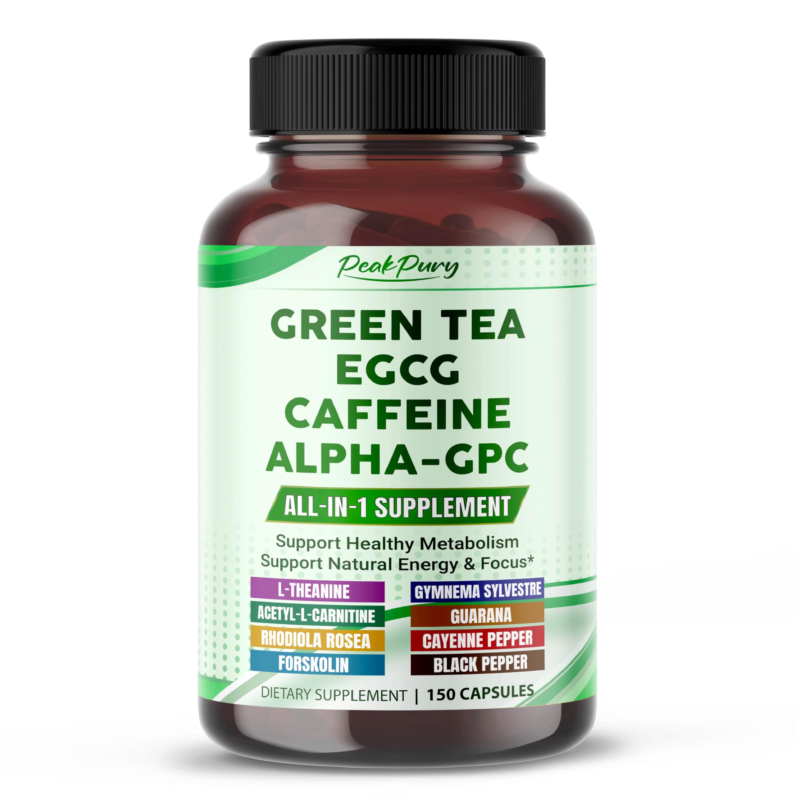 Green Tea 10-in-1 with EGCG, Caffeine & Alpha GPC, 150 Capsules 150 count (pack of 1)