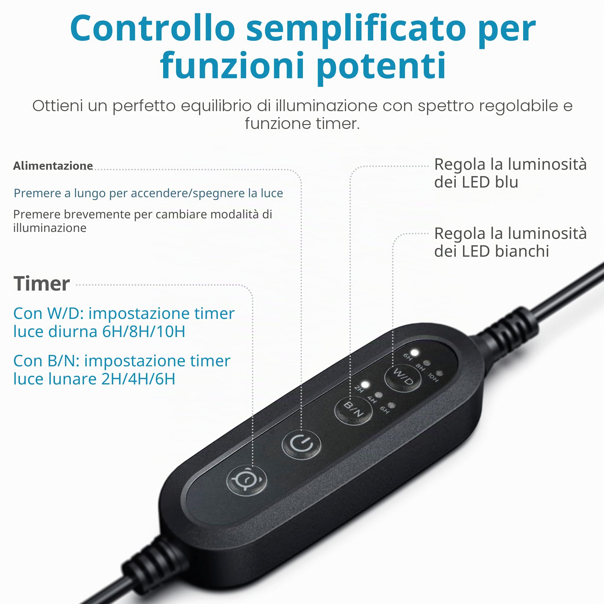 NICREW Slim LED Acquario con Timer, Luce a Spettro Completo Regolabile, 28-42 cm, 9W, 600 Lumen