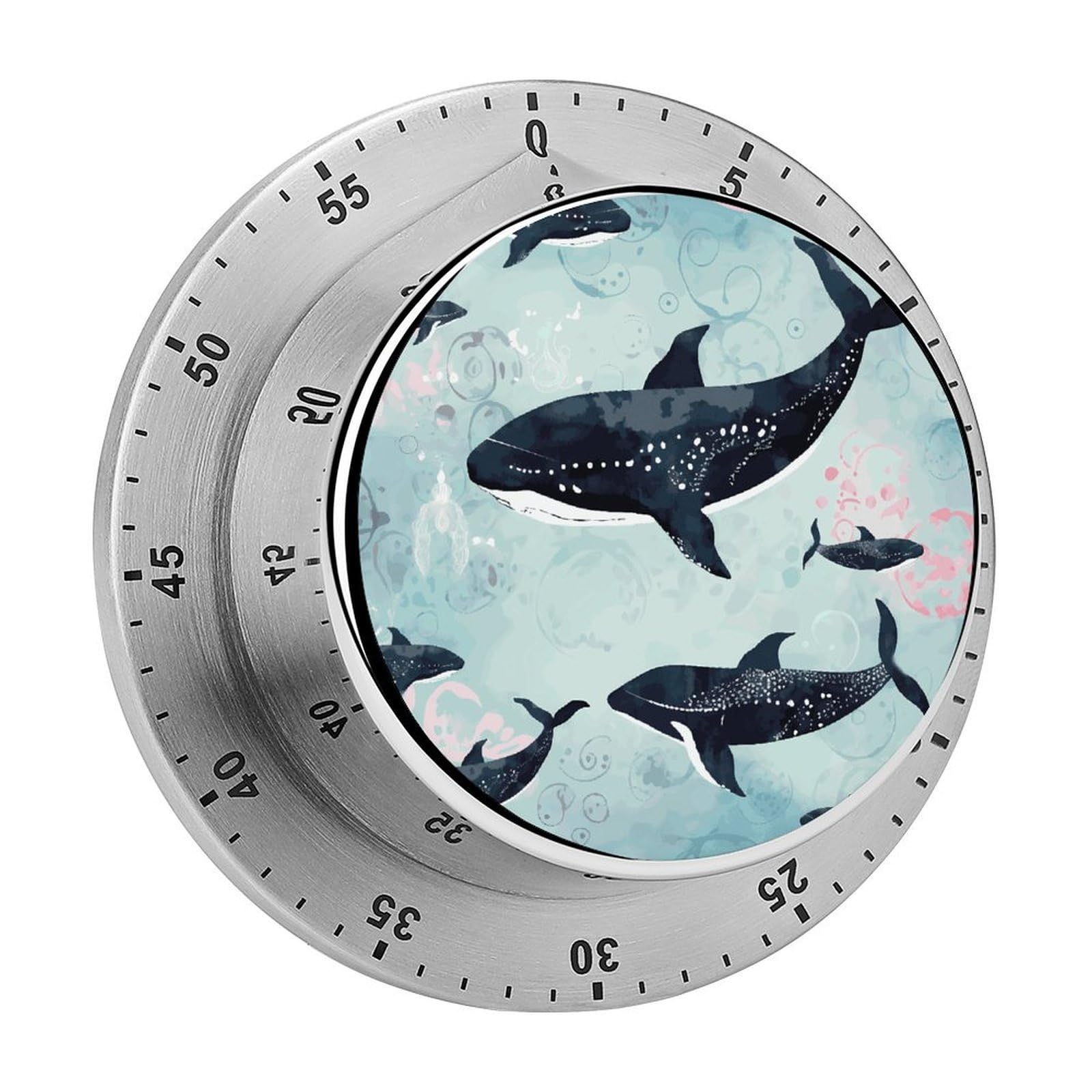 Whale Visual Timer with Loud Alarm 60-Minute Kitchen Timers Exquisite Stainless Steel Body - Mechanical Desk Timer Countdown Clock for Cooking Chef Clock