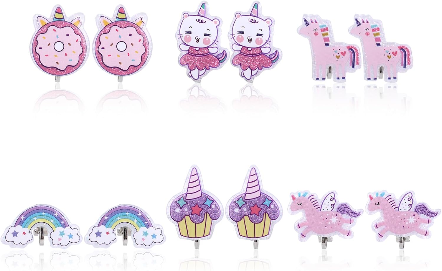 6 Pairs Clip On Earrings for Kids, Cute Princess Resin Clip On Earrings No Pierced Kids Jewelry Donut Cupcake Rainbow Design Dress Up Jewelry for Toddler Girls Party Gift