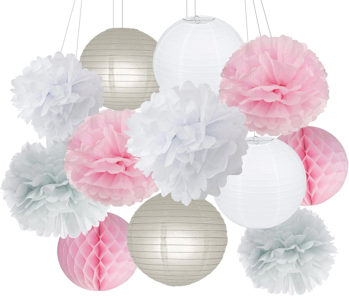 Party Decorations Furuix Pink Grey White Big Tissue Paper Pom Pom Ball for
